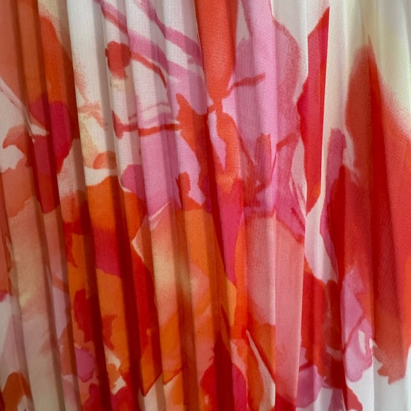 NEW Floral Printed White Maxi Cocktail Dress NWT Halter Pleated Gown Pink Orange - Picture 6 of 9